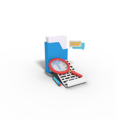 3d illustration of Searching document in box folder
