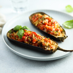 Stuffed roasted eggplant with vegetables
