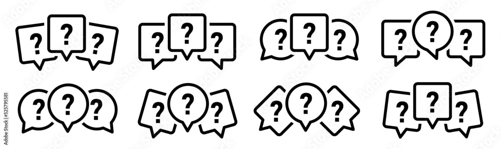 Poster question mark with speech bubbles. set of message boxes. help symbol. chat icon. faq sign isolated o