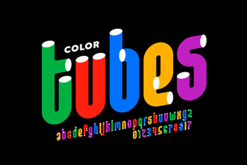 Color tubes font, alphabet letters and numbers vector illustration