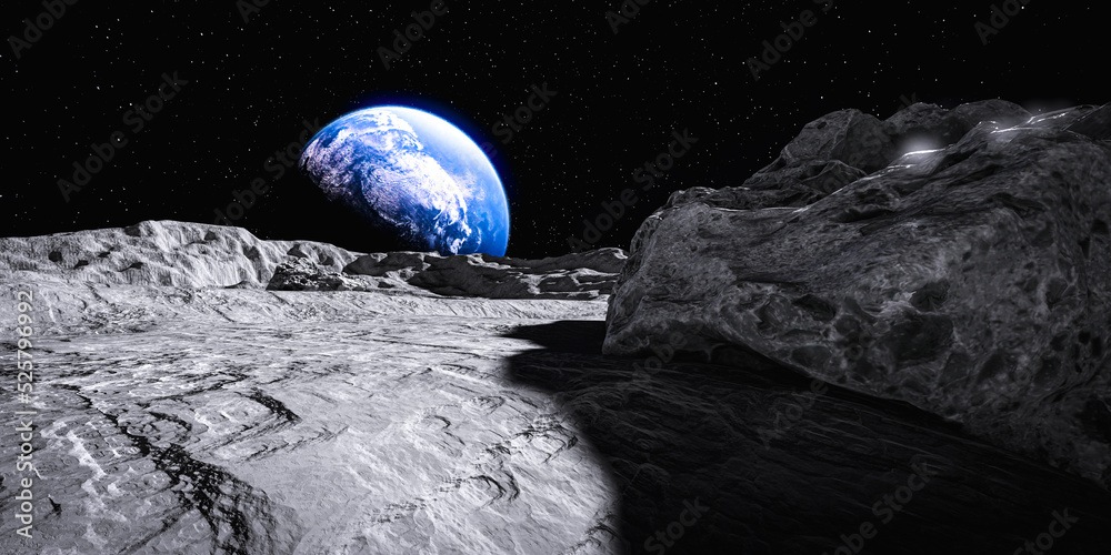 Canvas Prints 3d illustration. view of the planet earth from the surface of the moon.
