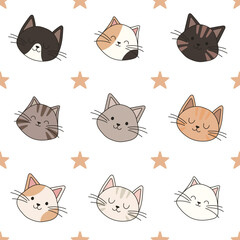 Seamless pattern hand drawn cute cats. Perfect for scrapbooking, greeting card, poster, sticker kit.
