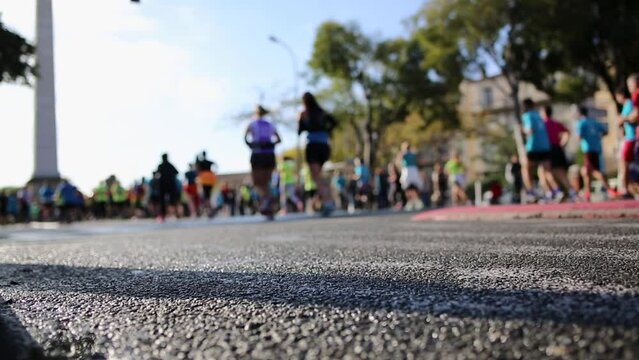 Half marathon in the city - Marseille Cassis in France volontary blurred