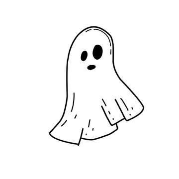 Cute cartoon ghost in doodle style. Halloween Traditional holiday.