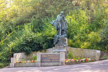 Bronze statue of the poet Karel Hynek Macha in the Petrin gardens, Prague, Czech republic