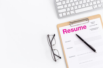 Resume application form on office table. Find new job concept