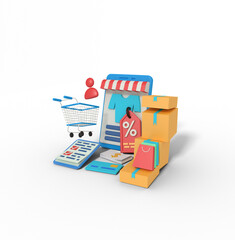 3d illustration of discount shopping in online shop