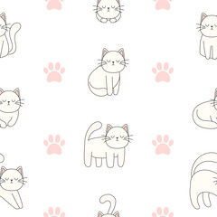 Seamless pattern hand drawn cute cats. Perfect for scrapbooking, greeting card, poster, sticker kit.