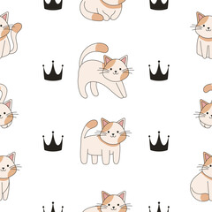 Seamless pattern hand drawn cute cats. Perfect for scrapbooking, greeting card, poster, sticker kit.