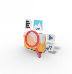 3d illustration of searching file in folder