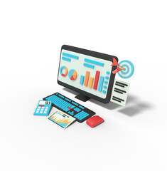 3d illustration of statistical data in computer