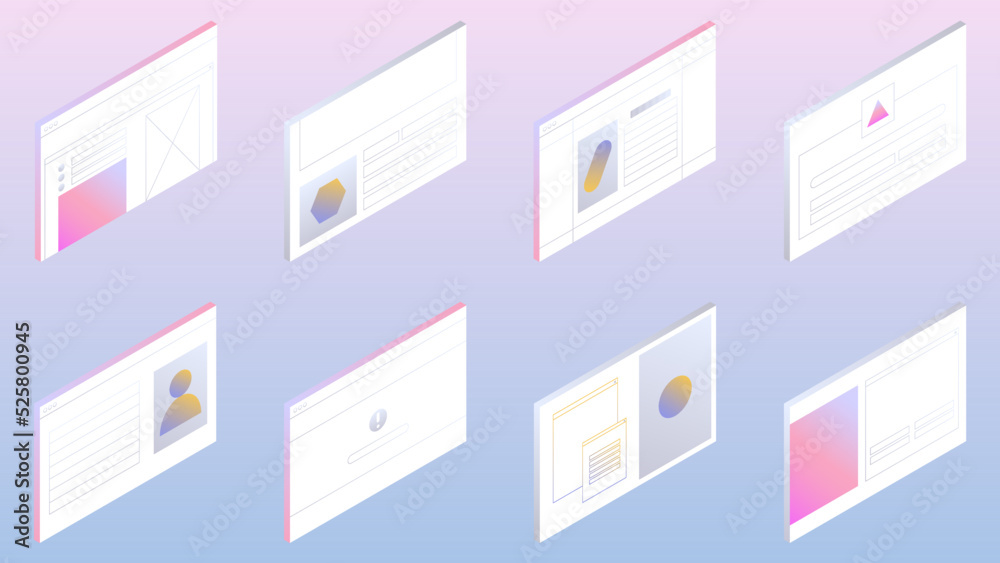 Wall mural trendy isometric set with user interface concept forms.