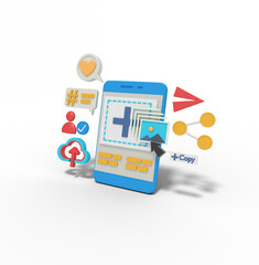 3d illustration of upload pictures in social media