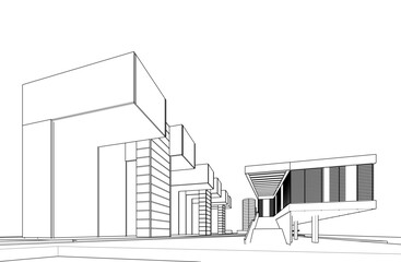 Fototapeta premium Modern building architectural drawing vector illustration