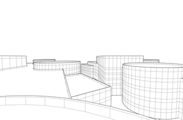 Modern building architectural drawing vector illustration