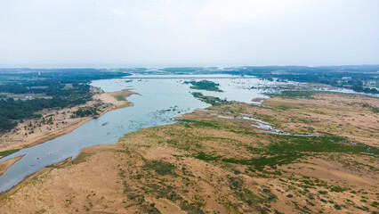 Aerial Photography Drone photography of Chennai and the suburbs in Tamil Nadu India; River bed landscape images of villages; Beach aerial view