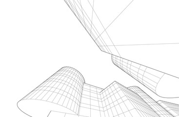 Modern building architectural drawing vector illustration