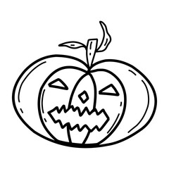 Pumpkin cartoon in doodle style. Halloween Traditional holiday.