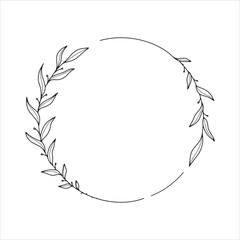 Vector hand drawn spring wreath isolated on white background. Circle of leaves. Doodle style. Floral frame.