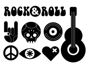  set of old style rock music and love stickers. Design for sticker, print, t-shirt, label 