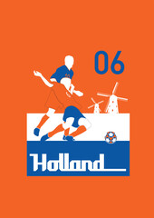 HOLLAND FOOTBALL SOCCER PLAYERS WITH FLAG BACKGROUND VECTOR DESIGN