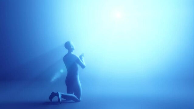 looped 3d animation of a man praying to a shining God