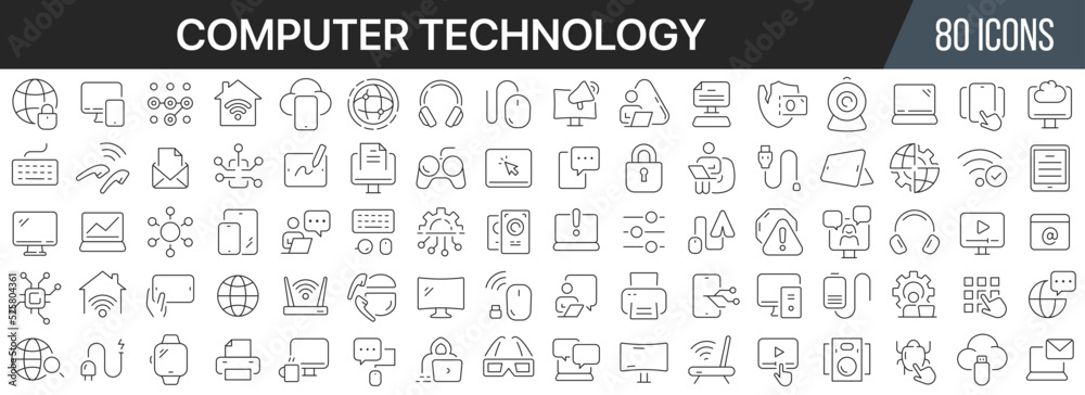 Leinwandbilder Computer technology line icons collection. Big UI icon set in a flat design. Thin outline icons pack. Vector illustration EPS10