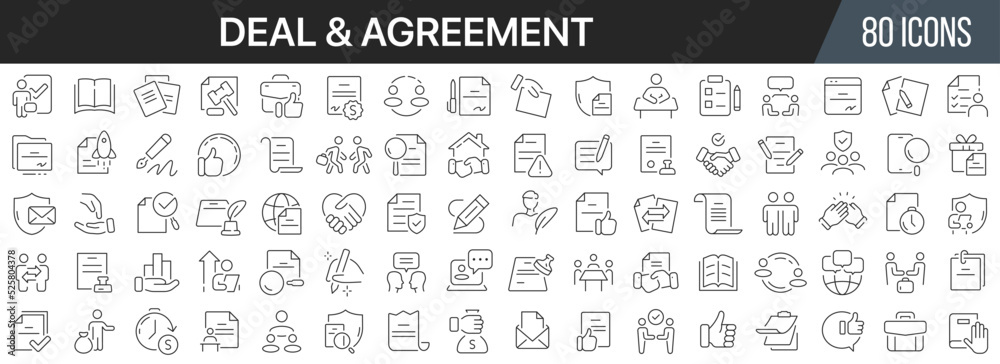 Aufkleber Deal and agreement line icons collection. Big UI icon set in a flat design. Thin outline icons pack. Vector illustration EPS10