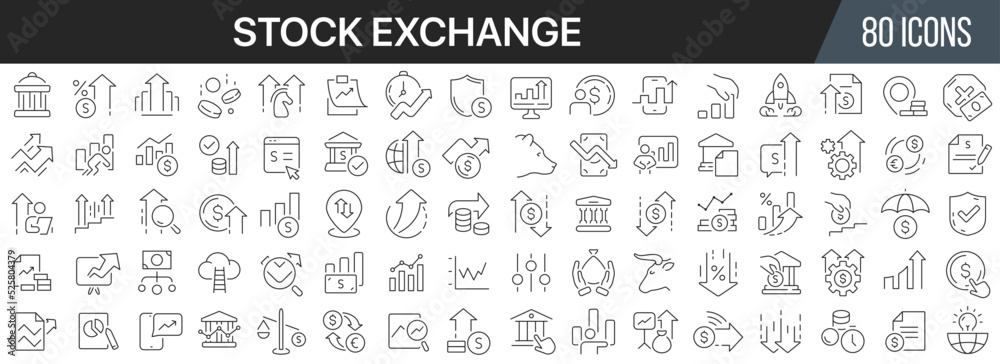 Aufkleber Stock exchange line icons collection. Big UI icon set in a flat design. Thin outline icons pack. Vector illustration EPS10