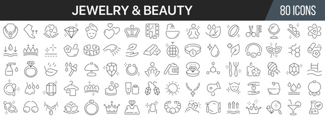 Jewelry and beauty line icons collection. Big UI icon set in a flat design. Thin outline icons pack. Vector illustration EPS10