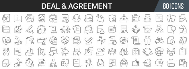 Deal and agreement line icons collection. Big UI icon set in a flat design. Thin outline icons pack. Vector illustration EPS10
