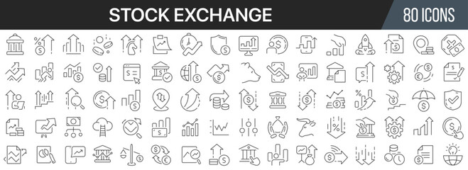 Stock exchange line icons collection. Big UI icon set in a flat design. Thin outline icons pack. Vector illustration EPS10
