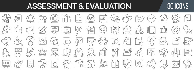 Assessment and evaluation line icons collection. Big UI icon set in a flat design. Thin outline icons pack. Vector illustration EPS10