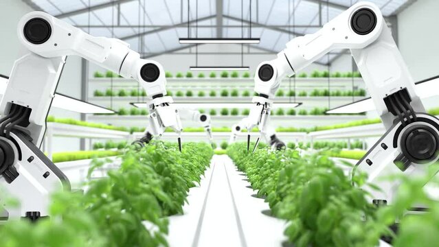 Smart robotic farmers concept, robot farmers, Agriculture technology, Farm Automation