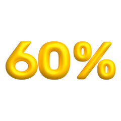 Sale 3D icon. Blue glossy 60 percent discount vector sign. 3d vector realistic design element.