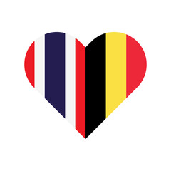 unity concept. heart shape icon of thailand and belgium flags. vector illustration isolated on white background