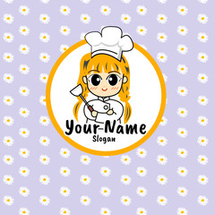 vector cute chef with cooking equipment logo illustration