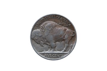 USA five cents Buffalo Indian Head nickel coin dated 1935 back (reverse), png stock photo file cut out and isolated on a transparent background,