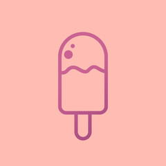 Ice pop icon vector. Chocolate popsicle on stick vector. (whole and bitten with filling) Isolated on pink background.