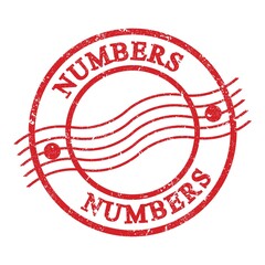 NUMBERS, text written on red postal stamp.