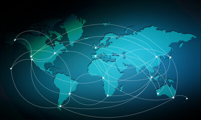 World map with destination marker dots