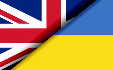 Flags of Britain and Ukraine divided diagonally