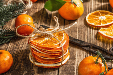 Dry oranges slices snack. Dried citrus fruits for Christmas Decorations