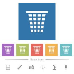 Single empty wide trash solid flat white icons in square backgrounds