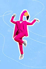 Creative abstract template graphics image of lady flamingo instead of head dancing isolated drawing...
