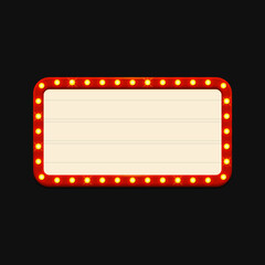 Blank Retro Lightbox with Light Bulbs on Black Background. Vector