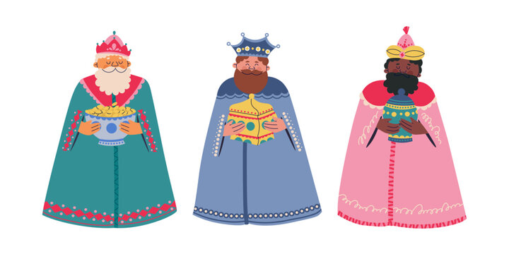 Three Magic Kings. Vector illustration isolated on white background.