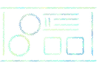 水彩葉っぱのスクエアフレーム、罫線セット 