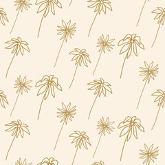 Seamless pattern of flowers and leaves in boho style doodle elements