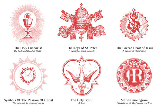 Catholic Symbols vector set, vintage engraving